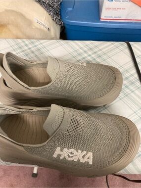 Hoka Slip-On Knit Sneakers in Taupe